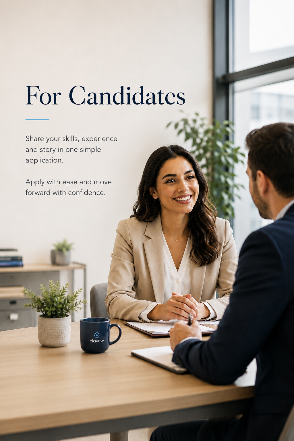 Candidate discussing her experience during a professional interview