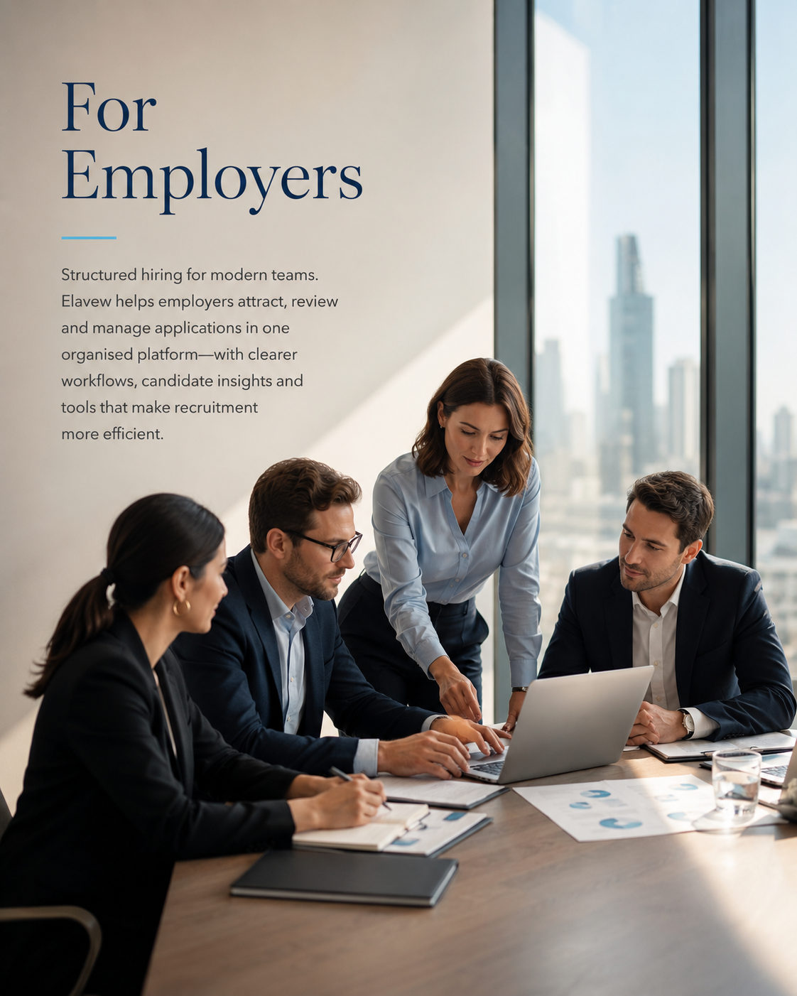 Hiring team reviewing recruitment information together